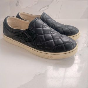 UGG Black Leather Quilted Fierce Deco Slip On size 8